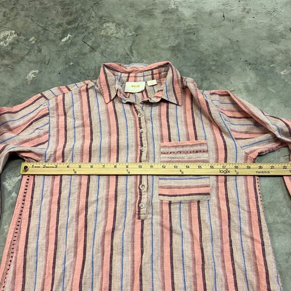 Maeve Anthropologie Vertical Striped Multicolor Lida Linen Long Sleeve Size S - Picture 6 of 6